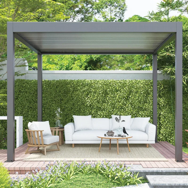 Luxury Gazebo With Light Modern Motorized Open Aluminum Louvered Roof Pergola Waterproof Design For Outdoor Patio Terrace