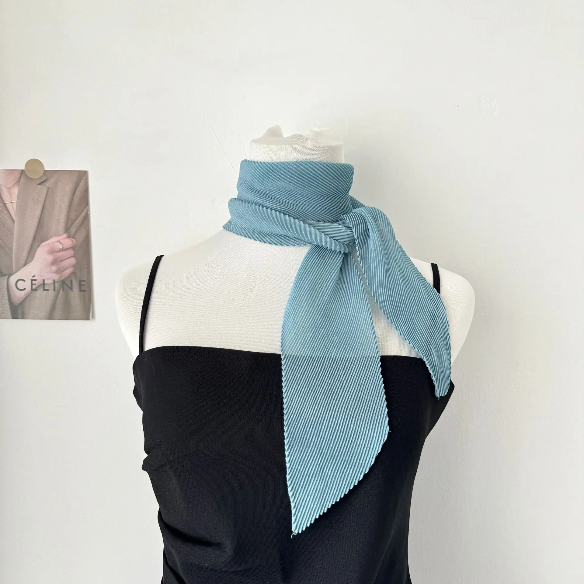 

Korean Spring Summer Crumpled Solid Color Long Silk Scarf Women Headband Temperament Scarf Tied Bag Neck Protection Small Scarf