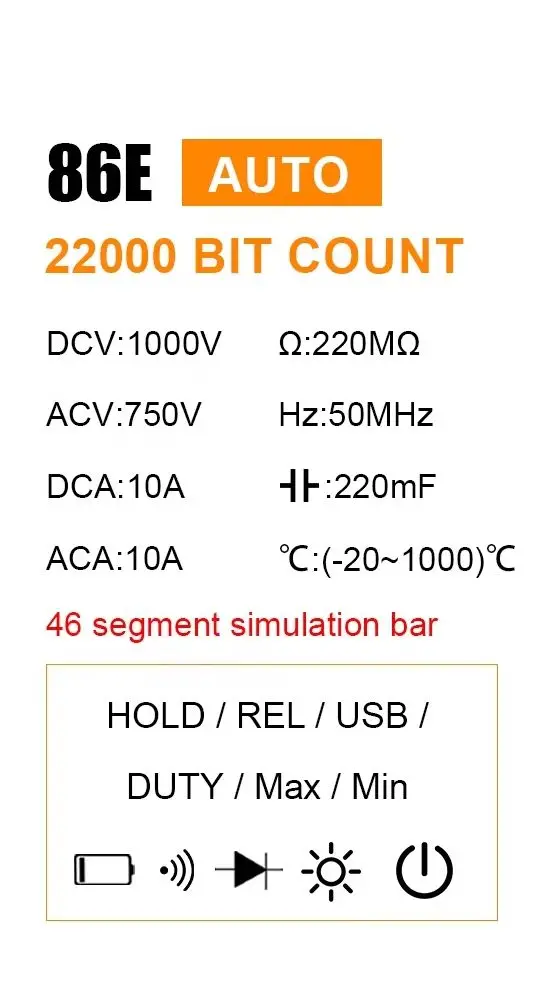 VICTOR 86E 46 Segment Simulation Bar Multimeter With Frequency Function USB Port