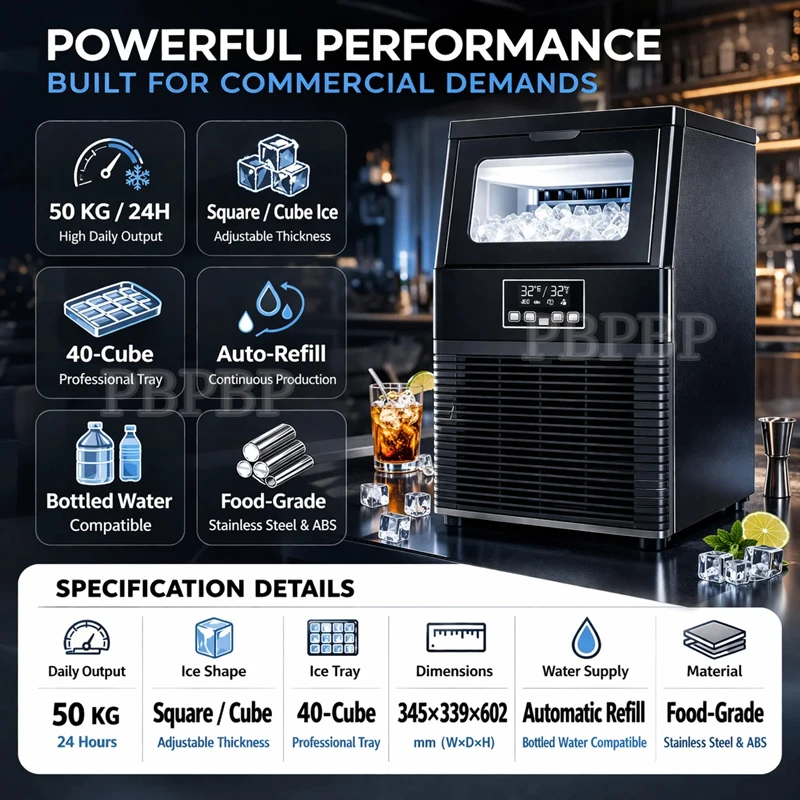 Ice Maker 40kg Portable Desktop Commercial Household Full Automatic Ice Cube Making Machine