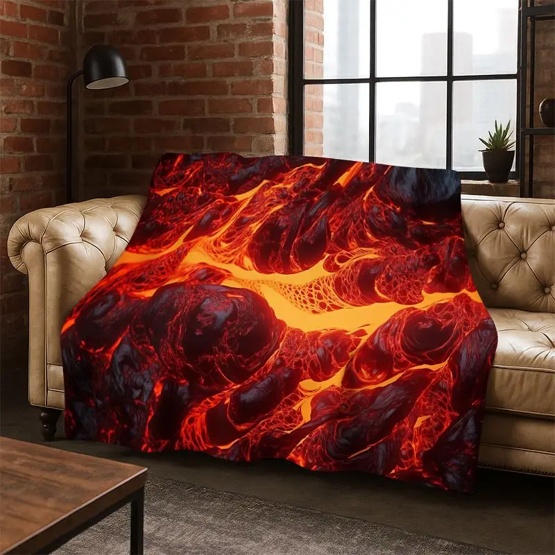 3D Illusion Volcano Flame Lava Magma Flannel Blanket Soft Warm Throw Blanket for Bedroom Living Room Bed Travel Camping Picnic