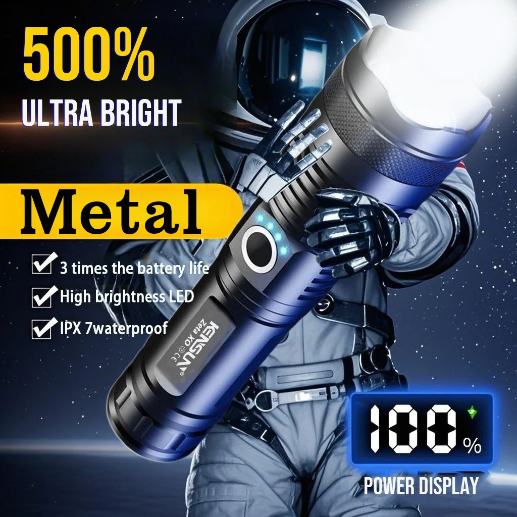 أقوى مصباح يدوي حقيقي 4-Core فانوس قابل لإعادة الشحن USB شحن تكبير الشعلة أفضل استخدام للتخييم في الهواء الطلق والطوارئ #1