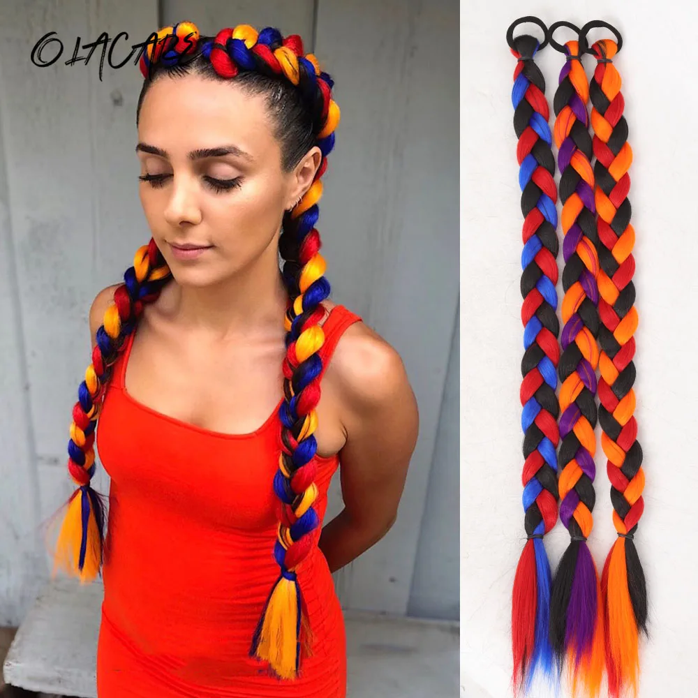 

Красочные плетеные накладные хвосты-косы на резинке, синтетические пряди для волос, аксессуары для хвоста для повседневного использования и вечеринок