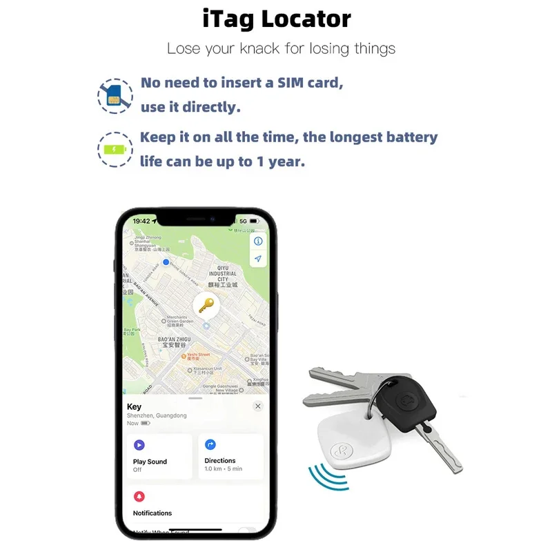 GPS tracker work with Apple find my app smart Bluetooth iTag anti lost reminder device MFI rated locator car key kids Pet Finder
