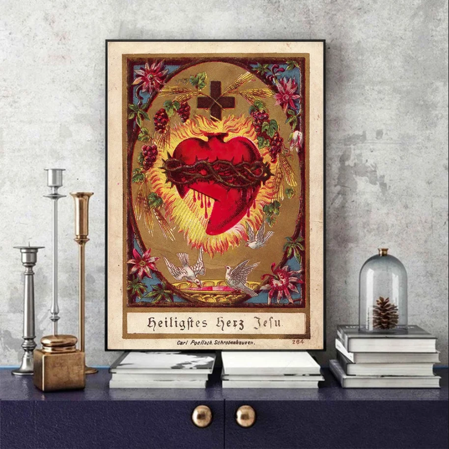 5D Diamond Painting Retro Sacred Heart of Jesus Embroidery Religion Sacrifice Painting Full Diamond Mosaic Picture Church Decor