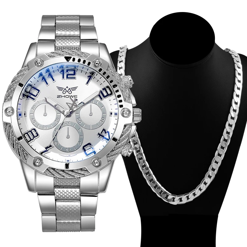 2Pcs/set Fashion Men\'s Business Dress Analog Quartz Watch with Necklace(Without Box)