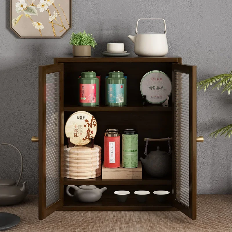New Chinese Style Living Room Cabinet with Doors and Shelves, Simple Tea Rack, Tea Table, and Small Coffee Table