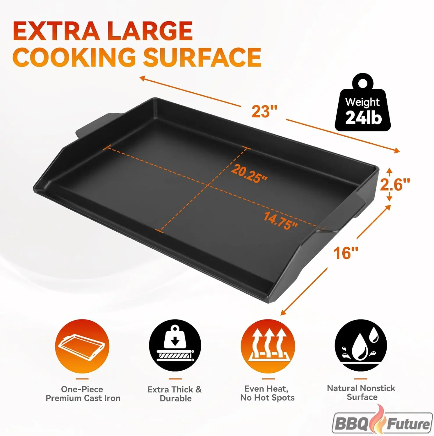 Universal Cast Iron Griddle for Gas Grill with Spatula Set, 23