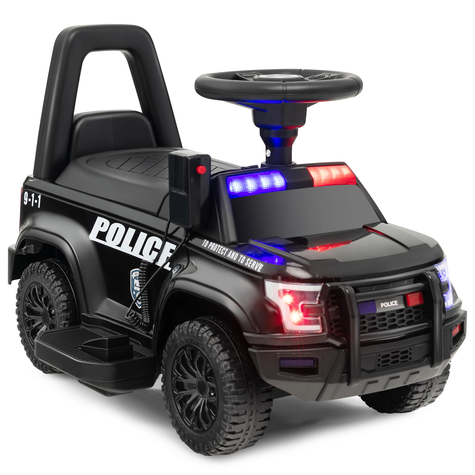 2-in-1 6V Kids Ride On Police Car Toddler Push Car w/ Megaphone & Siren Black