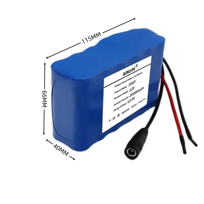 Lithium Ion 3s4p 12V 20Ah Battery Pack 18650 12V 20000mAh DC12.6V Super Large Capacity Rechargeable Battery with BMS + Charger
