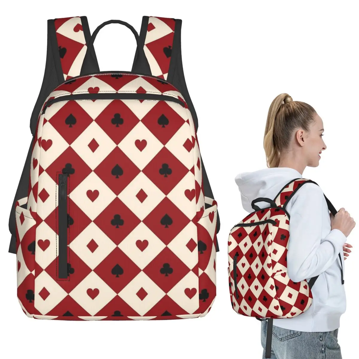 Playing Cards Symbols Pattern Backpack Student BookBag Children School Bag Laptop Shoulder Bags Boys Girls