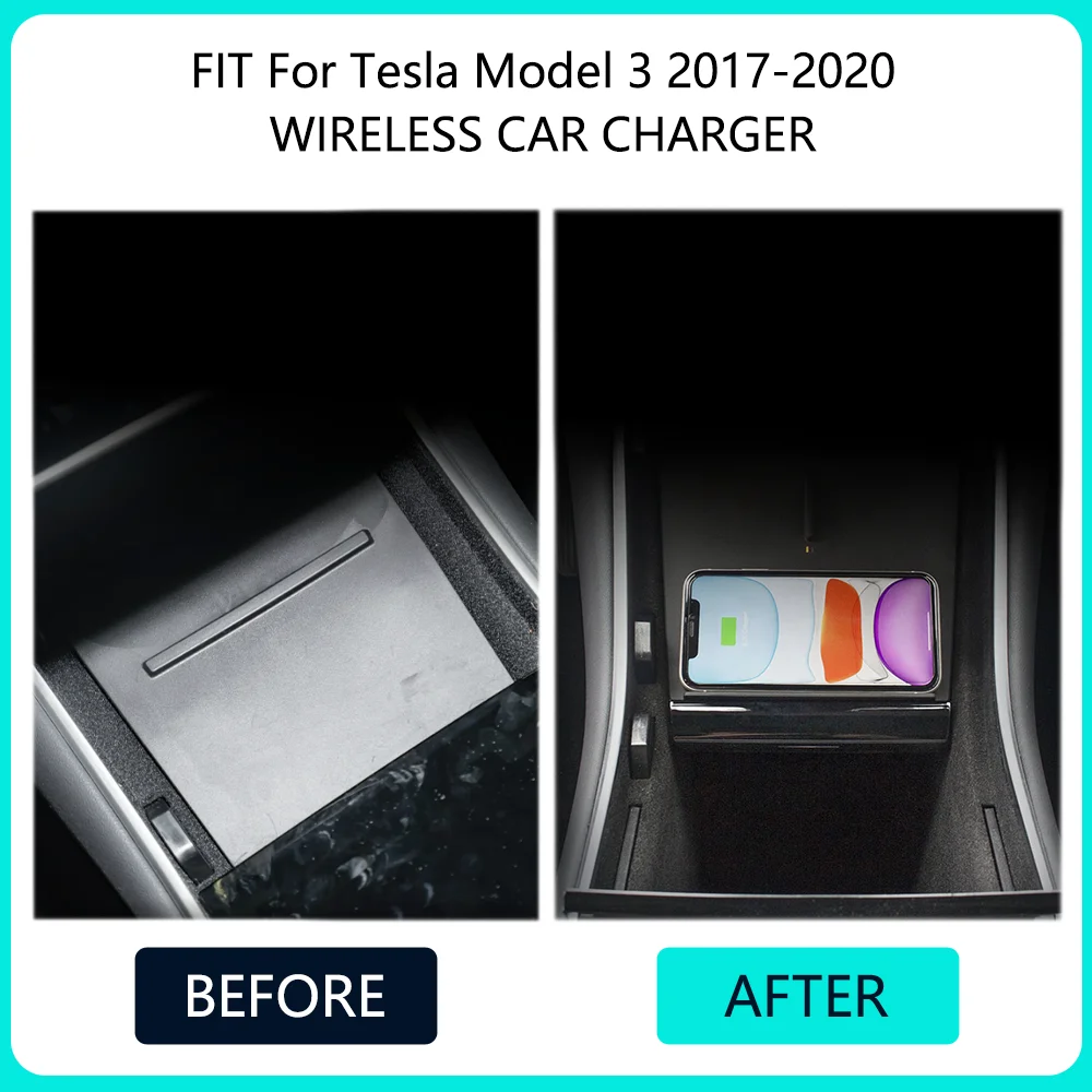 15W Wireless Charger For Tesla Model 3 2017 2018 2019 2020 Accessories,Dual Phone Charging Pad Car Center Console Interior