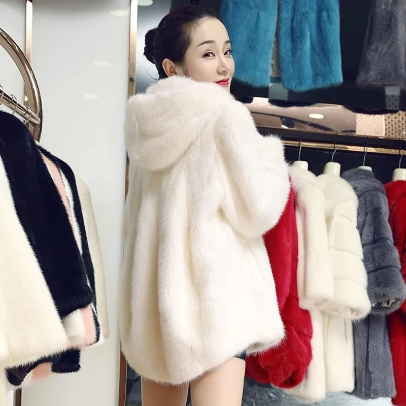 Faux Fur Jacket Women's Mid-length Straight Fox Fur Mink Sweater Hooded Sweater 2022 New Thick Warm Jacket Women Winter