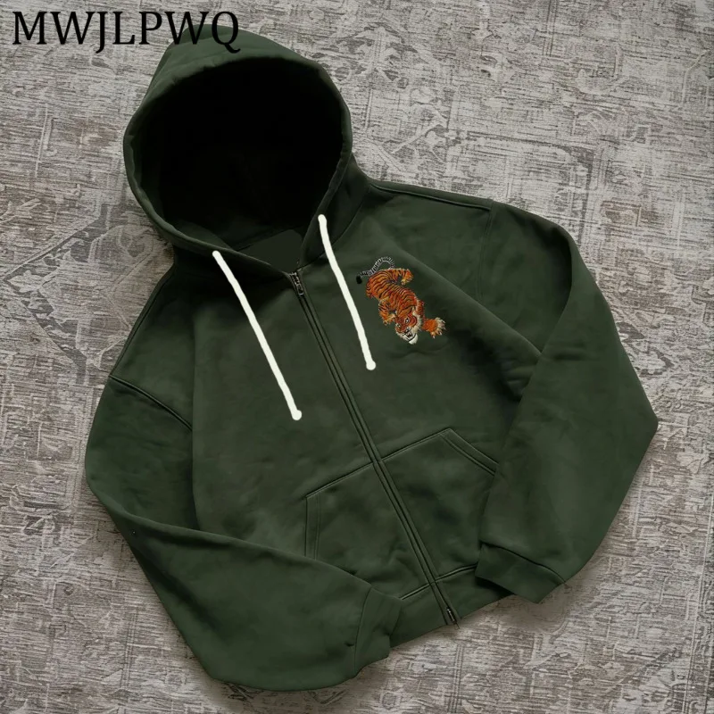 

MWJLPWQ Ins Y2k Long-Sleeve Pullover Zip-Up Embroidered Sweatershirt Men's Punk Dark Hip-Hop Drawstring Hooded Tops Street 16508