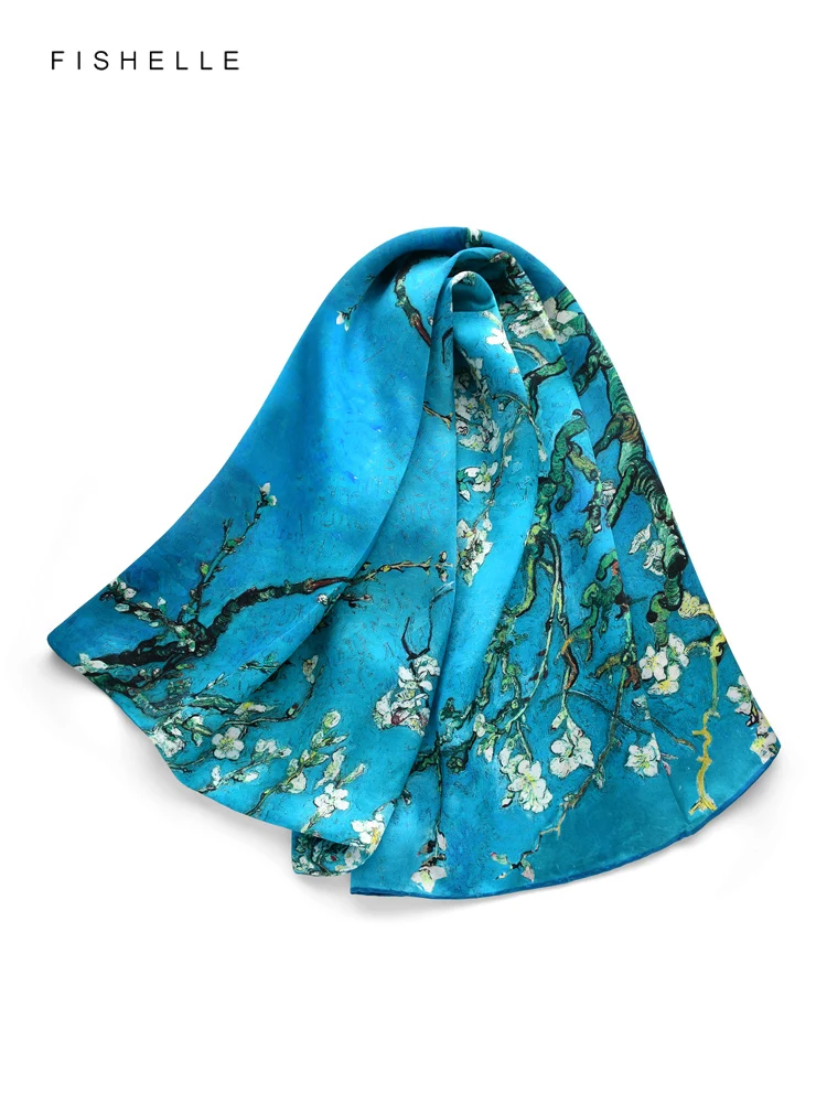 

Lakeblue Apricot blosso natural silk long scarf bandana hijab shawl luxury gift head scarves women wrap high quality neckerchief