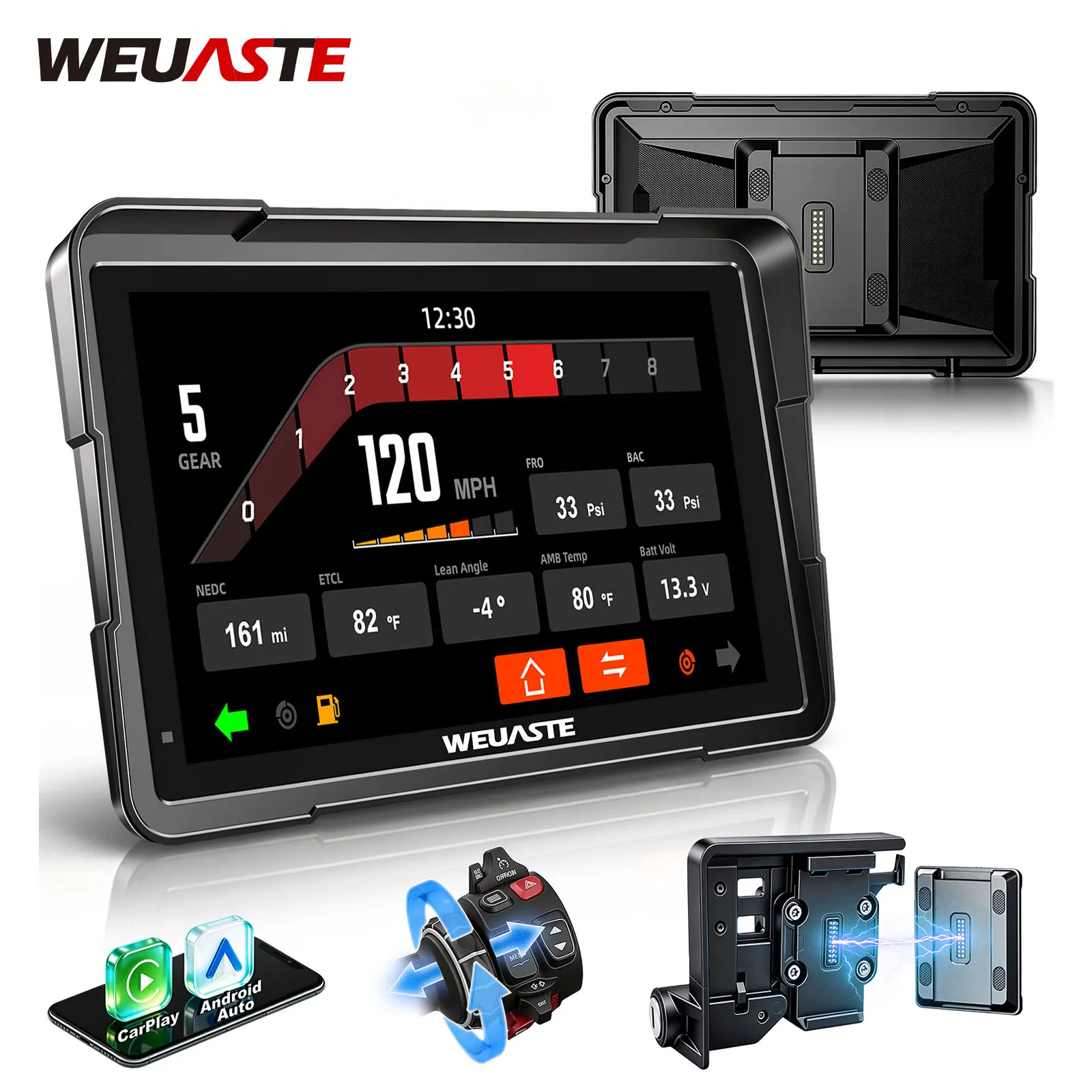 WEUASTE 7-inch Motorcycle Wireless CarPlay Android Auto GPS Navigation Smart Dashboard for BMW R1250GS R1250RS R1300GS R1300RS