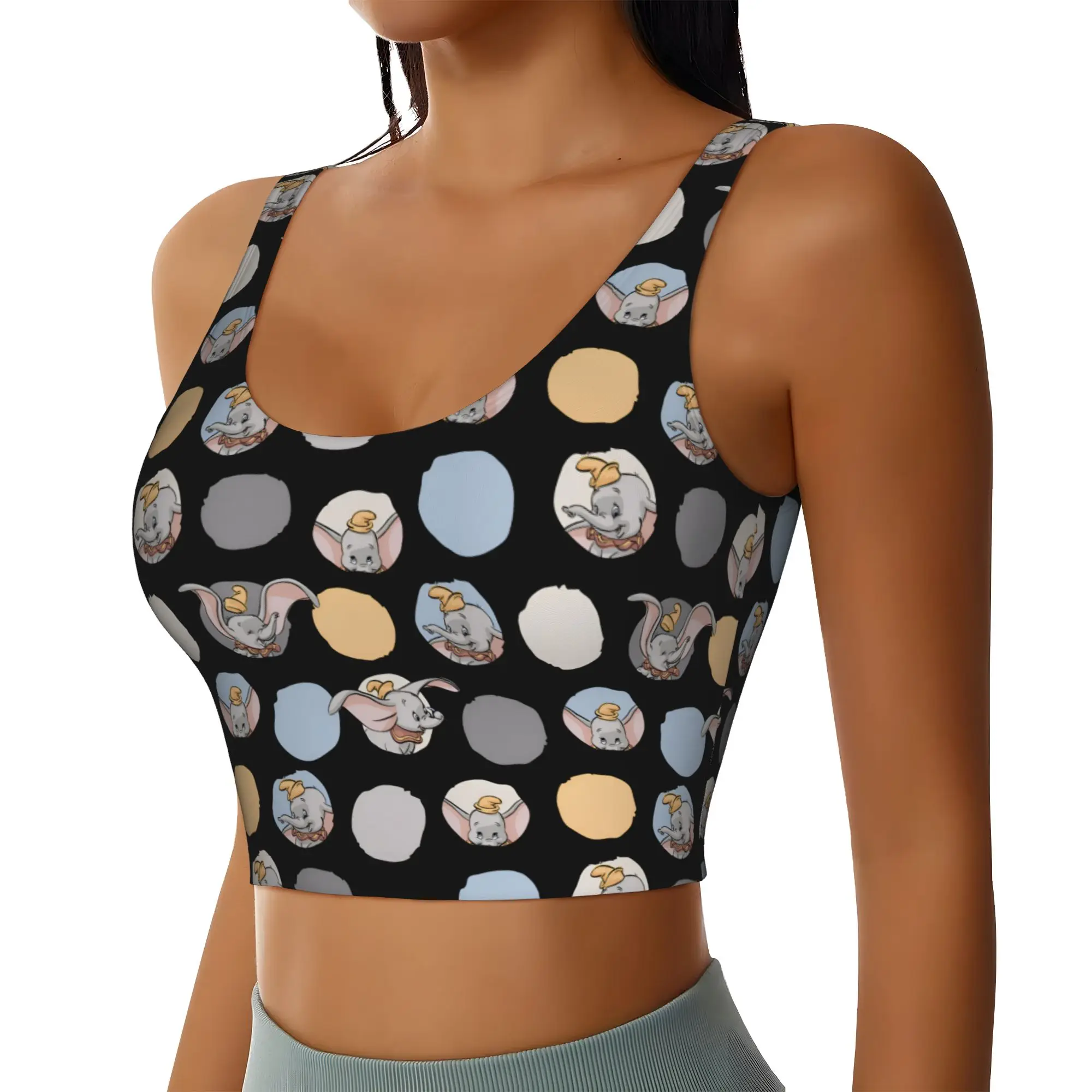 Custom D-Dumboes Workout Crop Tank Tops Women Anime Elephant Running Sports Bras