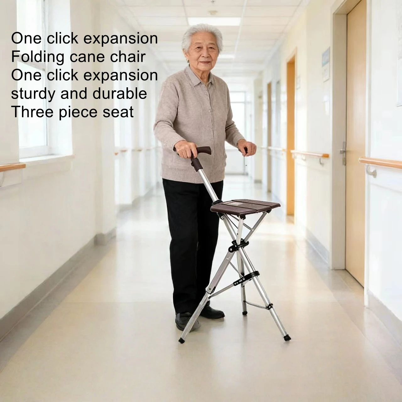 

Electric button opening and closing cane, fully automatic elderly folding chair, portable folding cane stool, portable chair