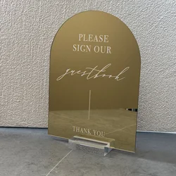 Arch Acrylic Wedding Table Sign Gold Mirror Acrylic Signs with Clear Stand 