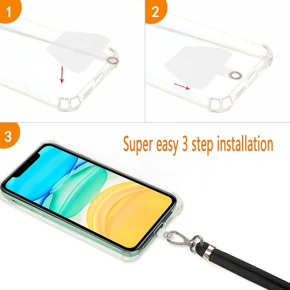 Universal Colorful Phone Lanyard Metal Anti Lost Phone Strap Adjustable Detachable Neck Cord Safety Tether Keychain Chain Rope