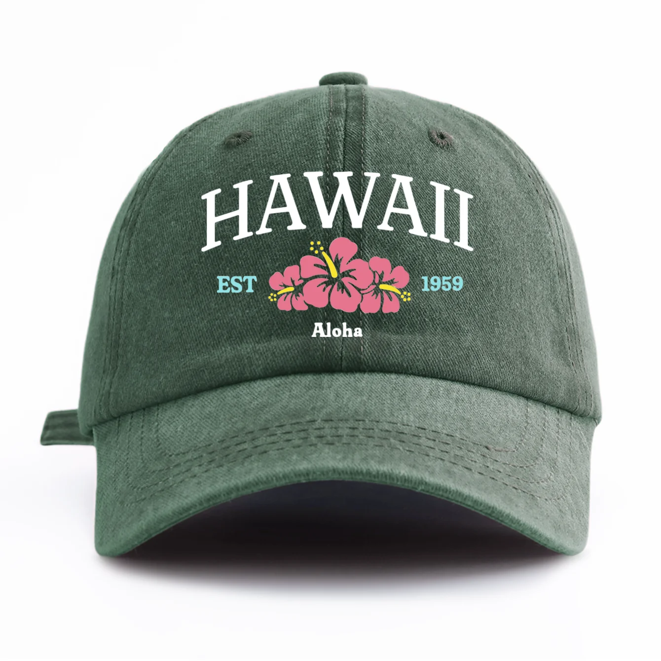 1pc HAWAII Print Washed Baseball Cap for Adults,Minimalist Retro Style Casual Soft Adjustable Dad Hat, Perfect As Gift