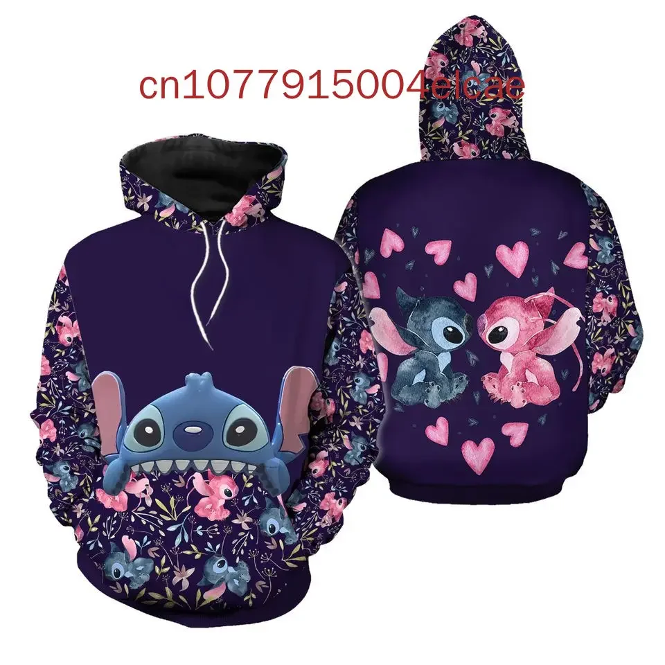 

Толстовка Disney Stitch And Angel, новые повседневные уличные капюшоны с принтом Harajuku Y2K для мужчин и женщин