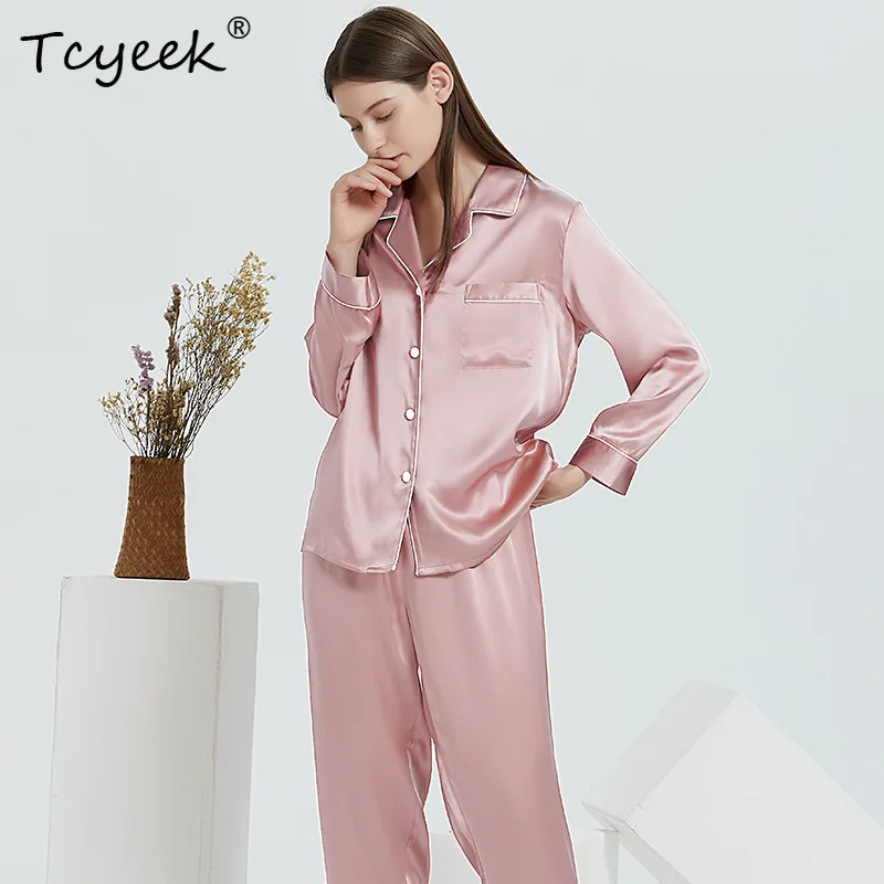 

Tcyeek, 30MM 100%Real Silk Pajamas Set, Autumn Women Long Sleeve Top Shorts Nightwear, Sleepwear Satin Floral Pijama S476101QM