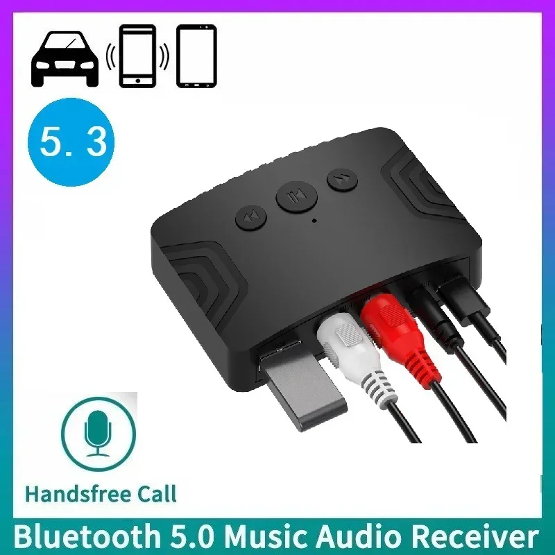 Stereo Music Wireless Audio Adapter 3.5mm AUX 2RCA U-Disk Play Hifi Bluetooth 5.3 Transmitter Receiver For PC TV Car Speaker Amp