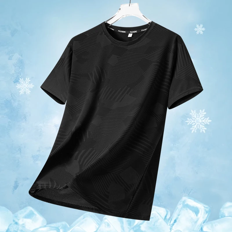 Men's Summer Short Sleeve Sport T-shirt Ice Silk Quick Dry Running Top Trendy Casual Camouflage Round Neck Versatile Upperwear