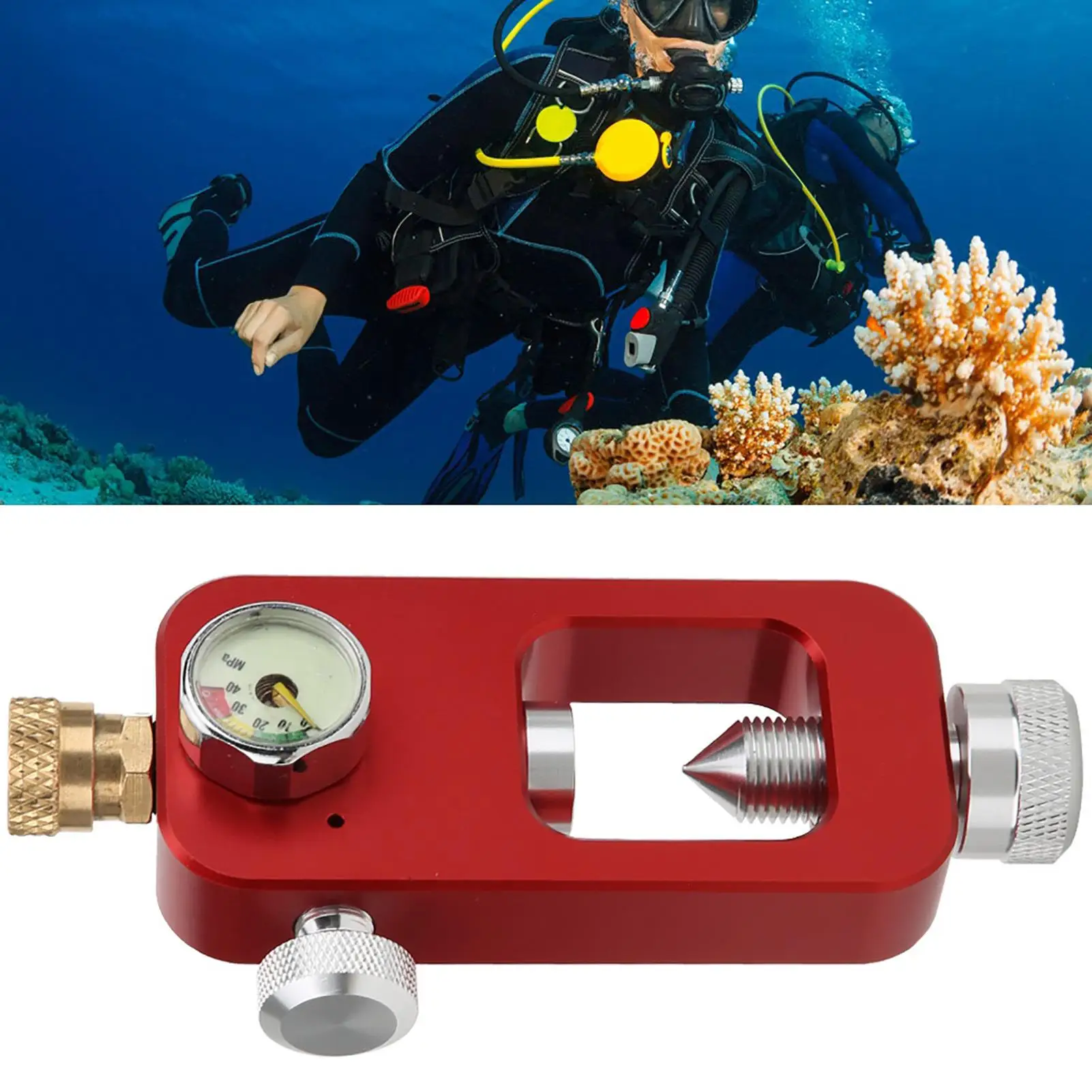 Diving Oxygen Adapter with Pressure Gage & 8mm Bottle Connector