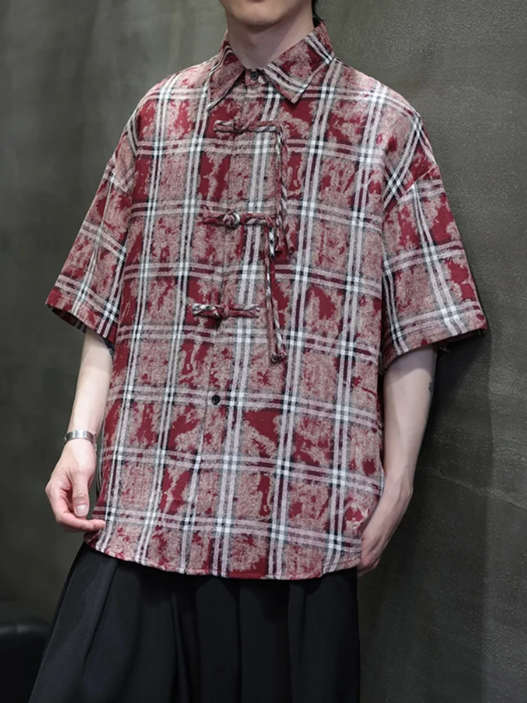 

Retro Tie-Dye Plaid Men's Summer Thin Linen Jaet New Chinese Sle irt Improved Hanfu Breathable Lightweight irt