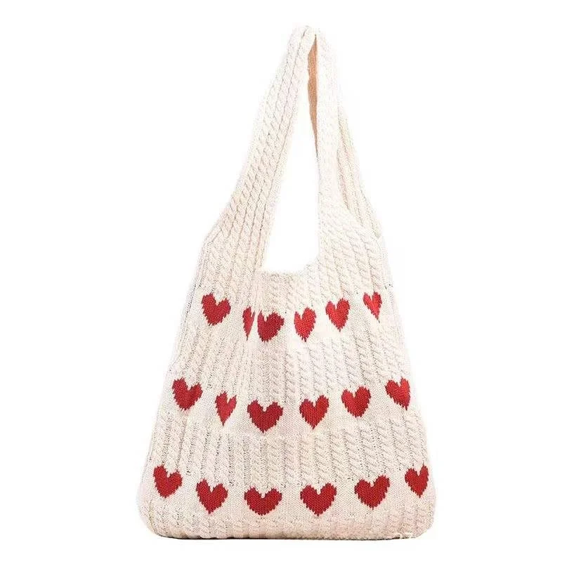 

Knitted Love Tote Bag 2023 Early Autumn Small Fre Simple Sle Casual mat Men's oulder Bag Non-Waable Daily Use