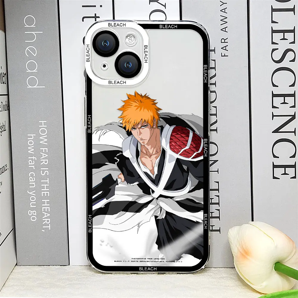 Anime Bleach Kurosaki Ichigo Phone Case for IPhone 15 14 13 12 11 Mini Pro Max X XR XS MAX 7 8 Plus SE2 Transparent Cover Fundas