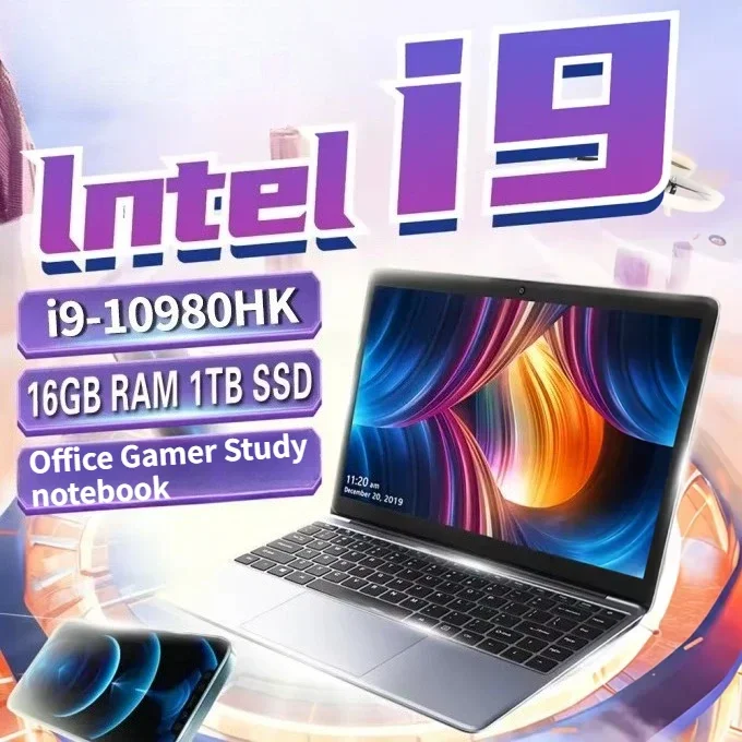 Intel Core i9-10980HK 15.6 Inch Laptop 16GB/ 32GB RAM DDR3 M.2 2048GB SSD Ultrabook Computer Fingerprint Unlock WIFI 5 BT