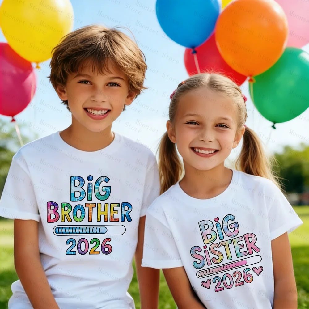 Retro Big Brother Big Sister 2026 Kids T-Shirts Sibling Matching Tees Summer Short Sleeve Cotton Tops for Men Women Tshirt