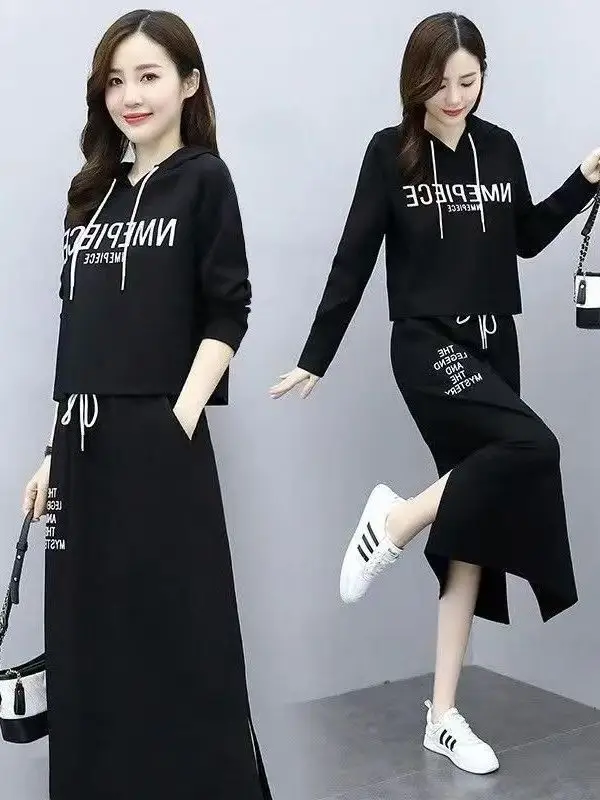 

plus Size Women's Spring New Style Half Skirt Two-Piece Set Korean Loose Fit Casual High Waist A-Line Skirt Fashion Ensemble