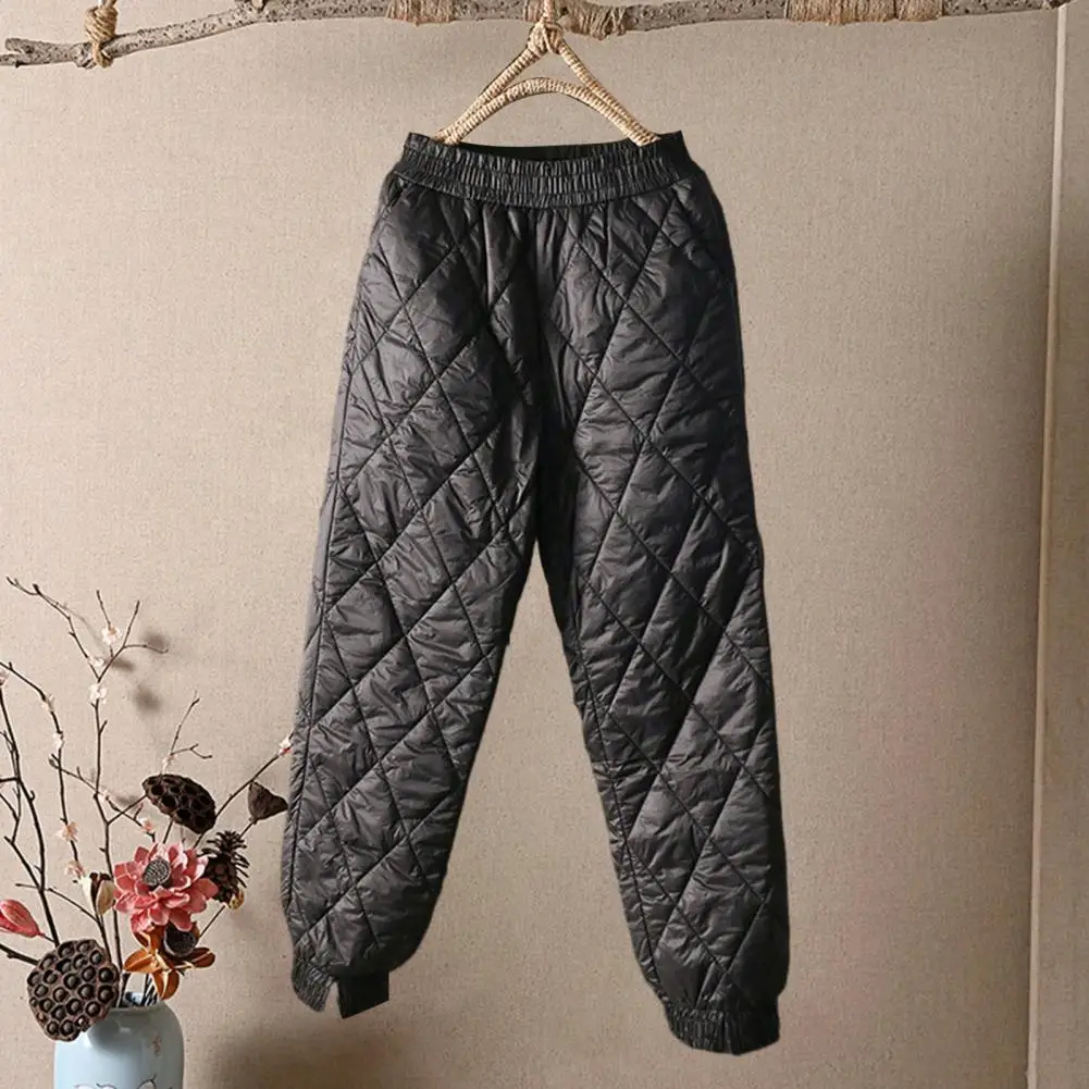 Women High Waist Pants Solid Color Pants Warm Winter Women's Pants with High Elastic Waist Thick Padding Pockets