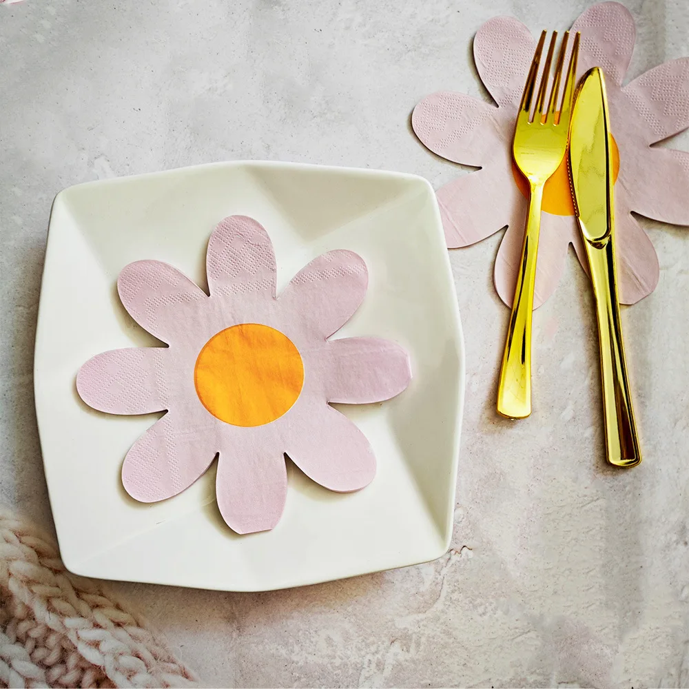 20-100 stücke Blume Papier Servietten Einweg Gänseblümchen Rosa Blume Papier Servietten Baby Dusche Geburtstag Party Geschirr Dekor Liefert – Detail 6