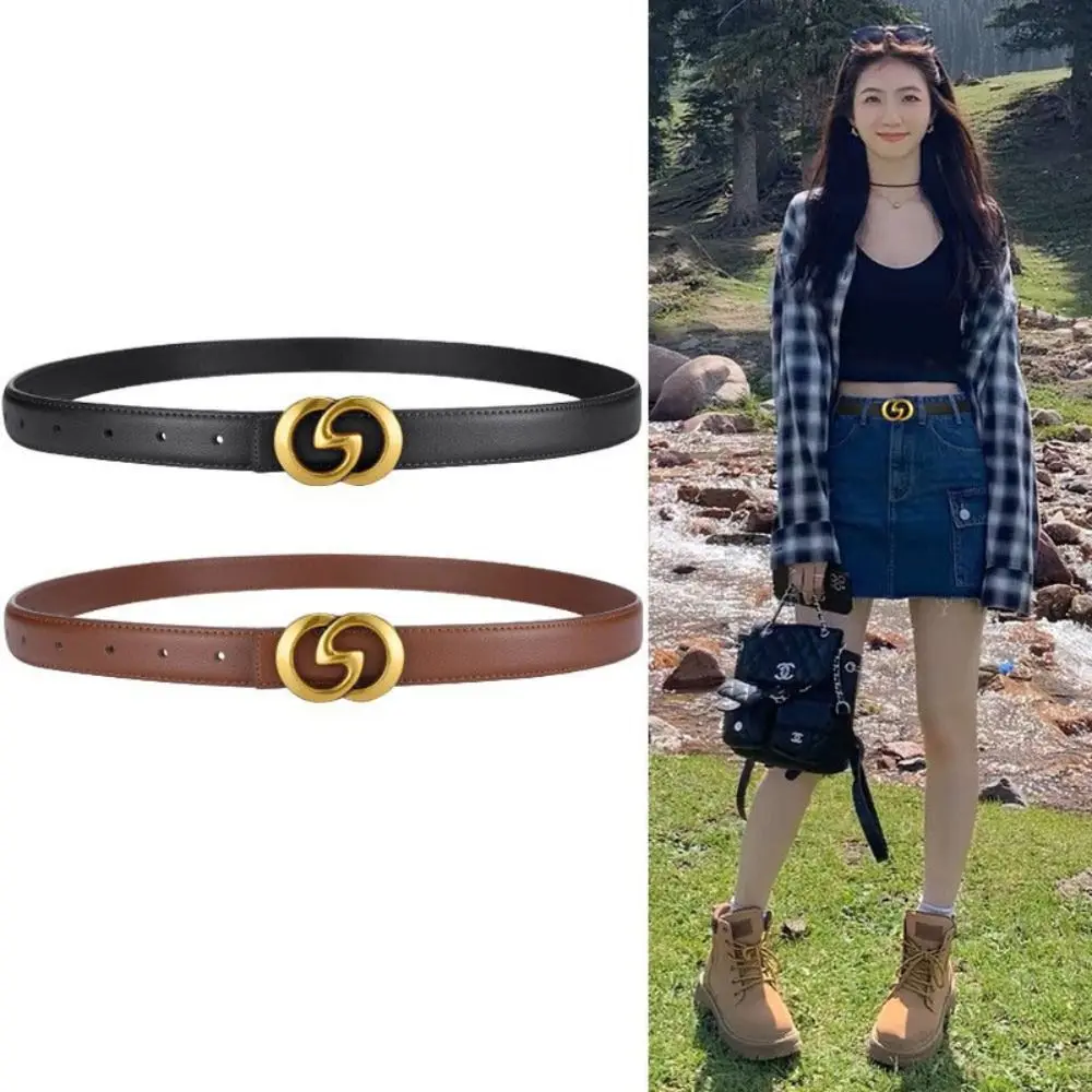 

Waist Decoration Versatile Leather Belt Luxury Design Women Metal Slide Buckle Belt Trouser Dress Belts