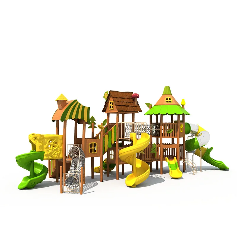 EO-Customized Kids Log House Outdoor Playground Equipment Slide and Swing Climbing Toy Set&