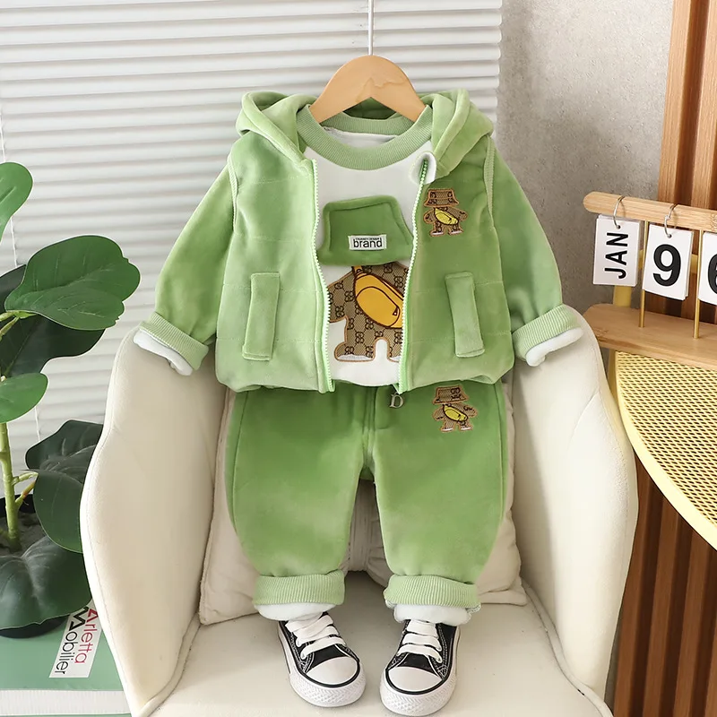 1 2 3 4 Years Winter Baby Boys Clothing Sets Keep Warm Top + Vest + Pants 3Pcs Girls Princess Suit Birthday Gifts Kids Clothes