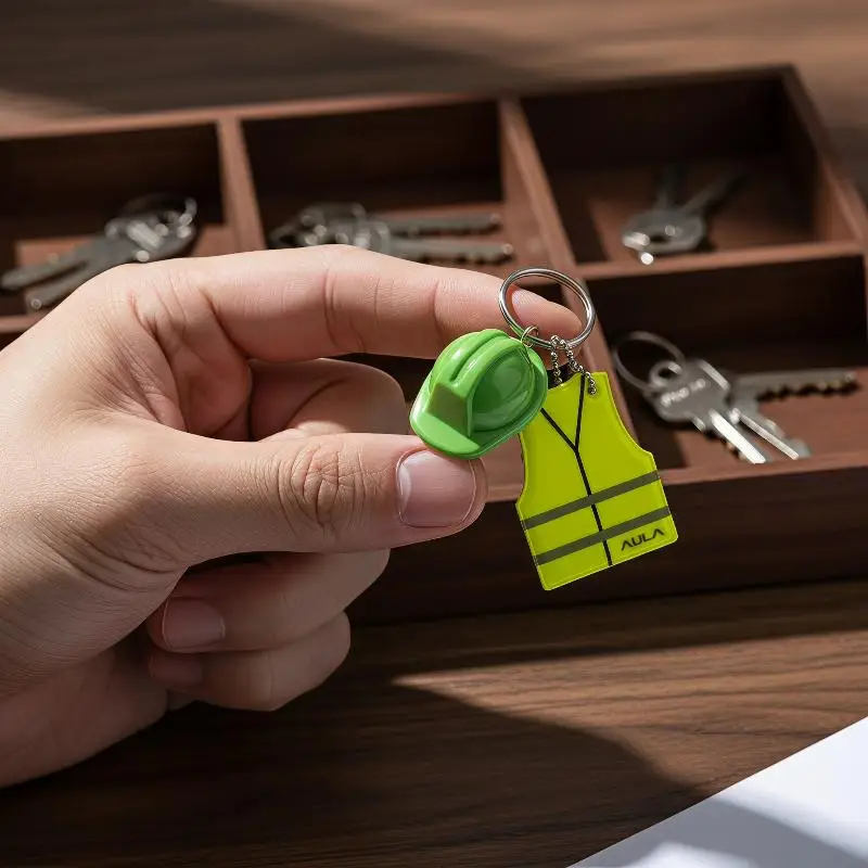1PC Creative Vest And Safety Helmet Shaped Keychain Night Travel Reflective Warning Sign Pendant For Backpack Accessories