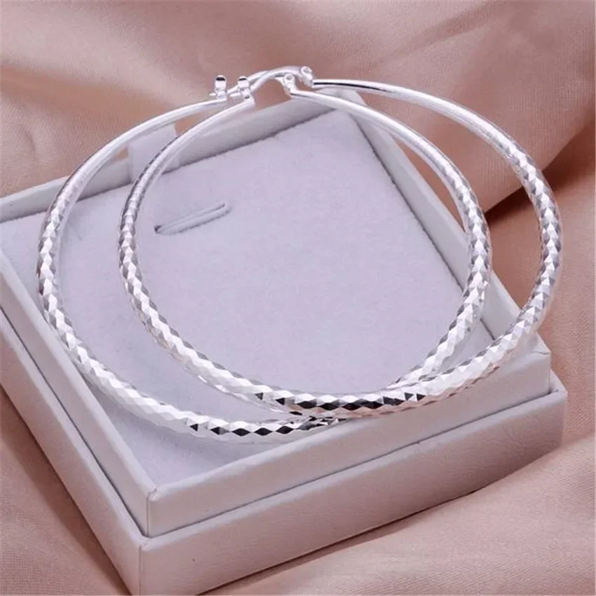Wedding Wholesale High Quality Women Lady Nice 925 sterling silver Earrings Fashion 7cm Big Circle Favorite Jewelry Fine Gift