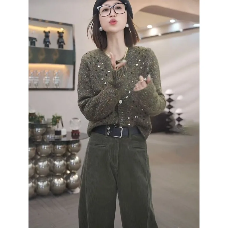 

Осенне-зимний американский ретро-костюм для женщин с повседневным темпераментом и элитными вельветовыми брюками