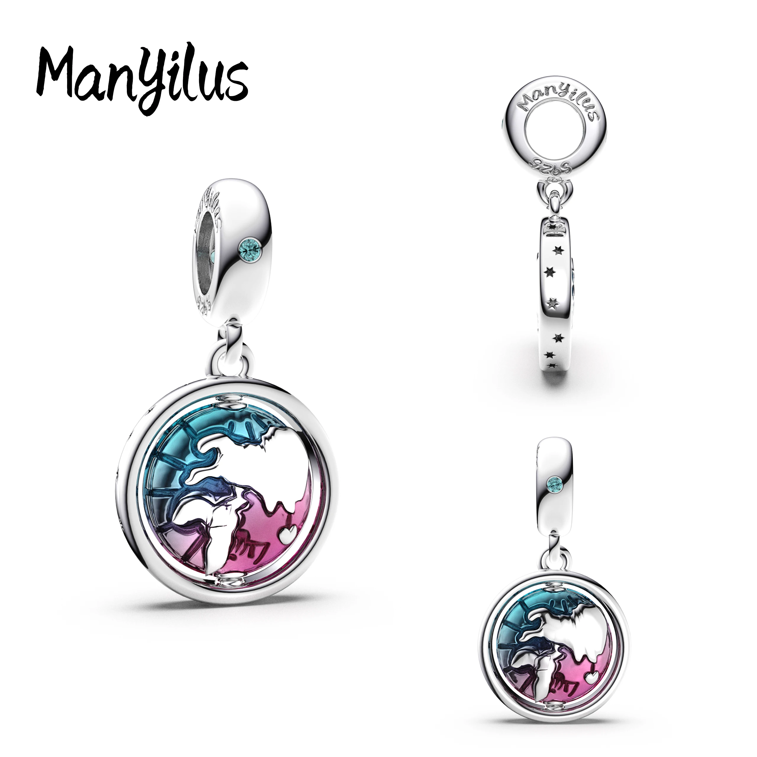

Manyilus 2025 Hot Sale Rotating Earth Charms S925 Sterling Silver Stitch Beads For Bracelet 925 Original DIY Necklaces Jewelry
