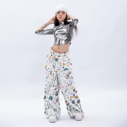 2023 Kids Cool Street Wear abbigliamento Hip Hop per ragazze argento Top Pants Performance Kpop outfit Stage Jazz Dance Costumes XS7129