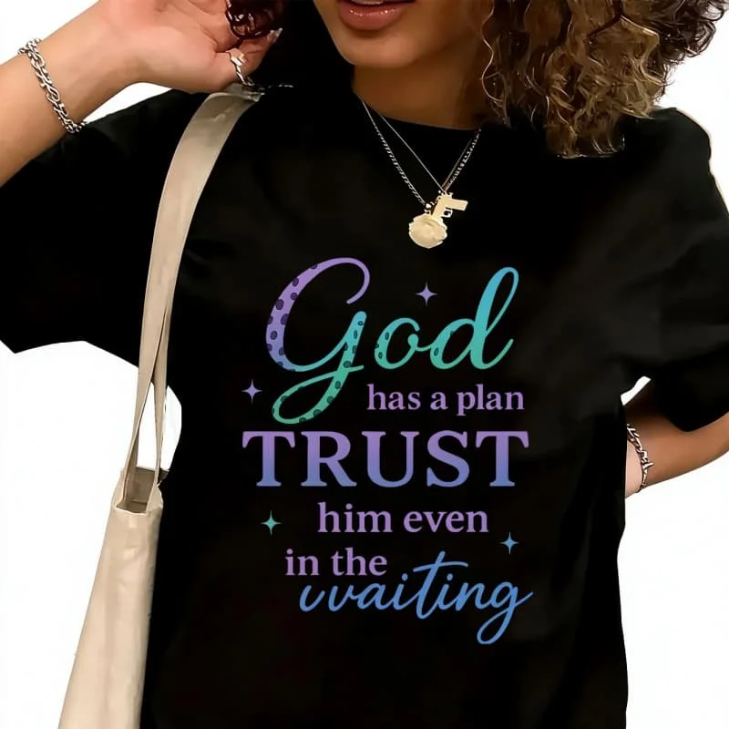 God has a plan TRUST Women's T-Shirt 100% Cotton Funny Graphic Short Sleeve Tee Novelty Shirt Casual Crew Neck Top S-5XL