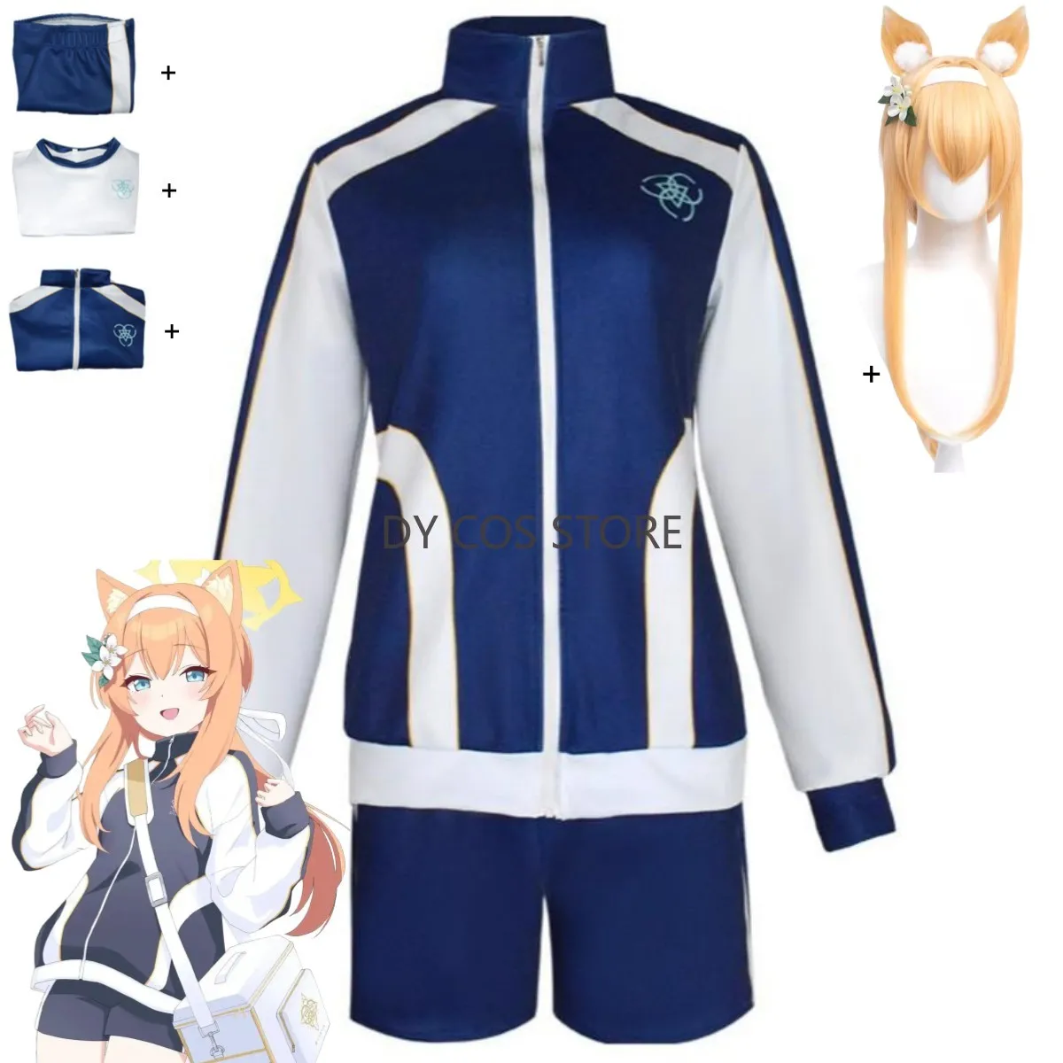 

Anime Game The Animation Blue Archive Iochi Mari Cosplay Costume Campus Tracksuit T-shirt Coat Wig Adult Woman Sexy Daily Suit