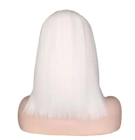 Peluca Bob corta recta para disfraz de fiesta de Cosplay, pelo sintético de fibra de alta temperatura, color blanco, 14 pulgadas