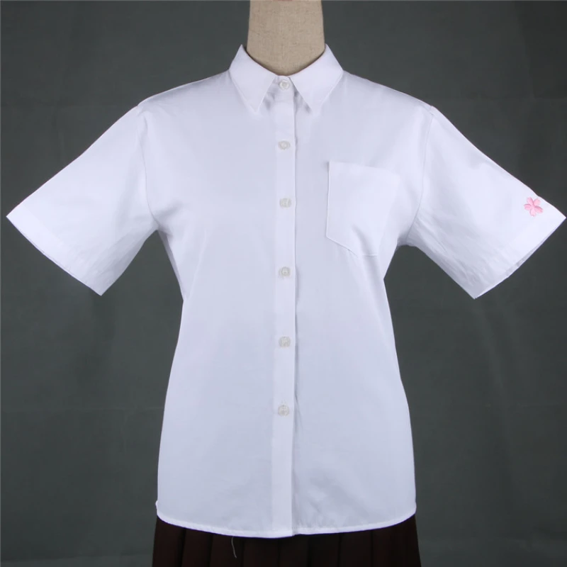 Meisjes Korte Mouwen School Uniform Japanse Vrouwen Jk Preppy Stijl Borduurwerk Shirts Knop Peter Pan Kraag Blouse Pocket Shirt